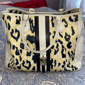 L.A.M.B. Gwen Stefani Mandeville White Leopard Print Large Tote Handbag RARE
